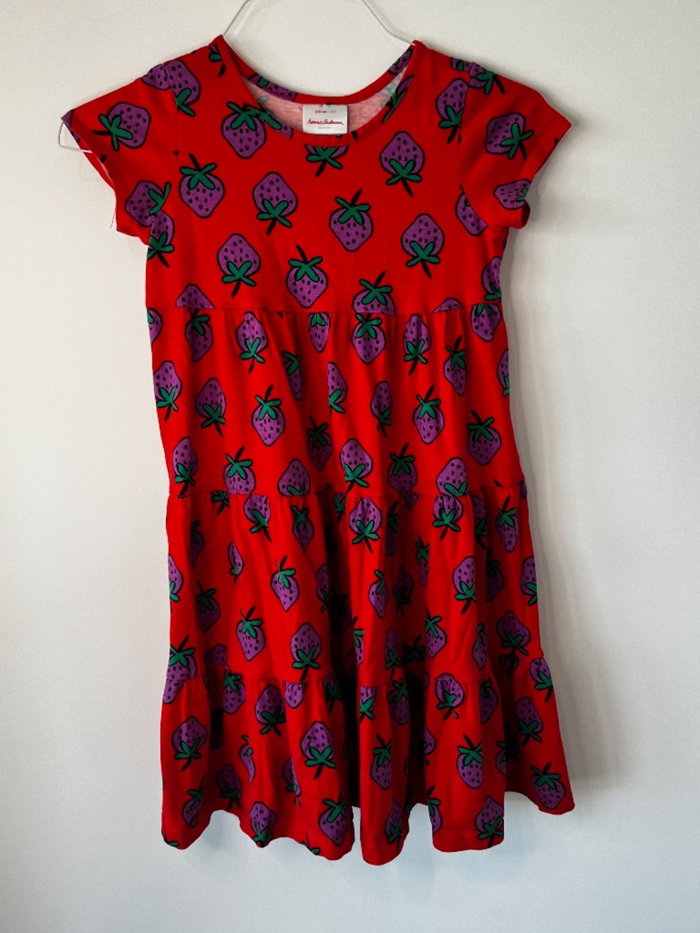 Hanna Anderson 130cm (US Kid Sz 8) Bright Red Tiered Dress with Strawberry Print
